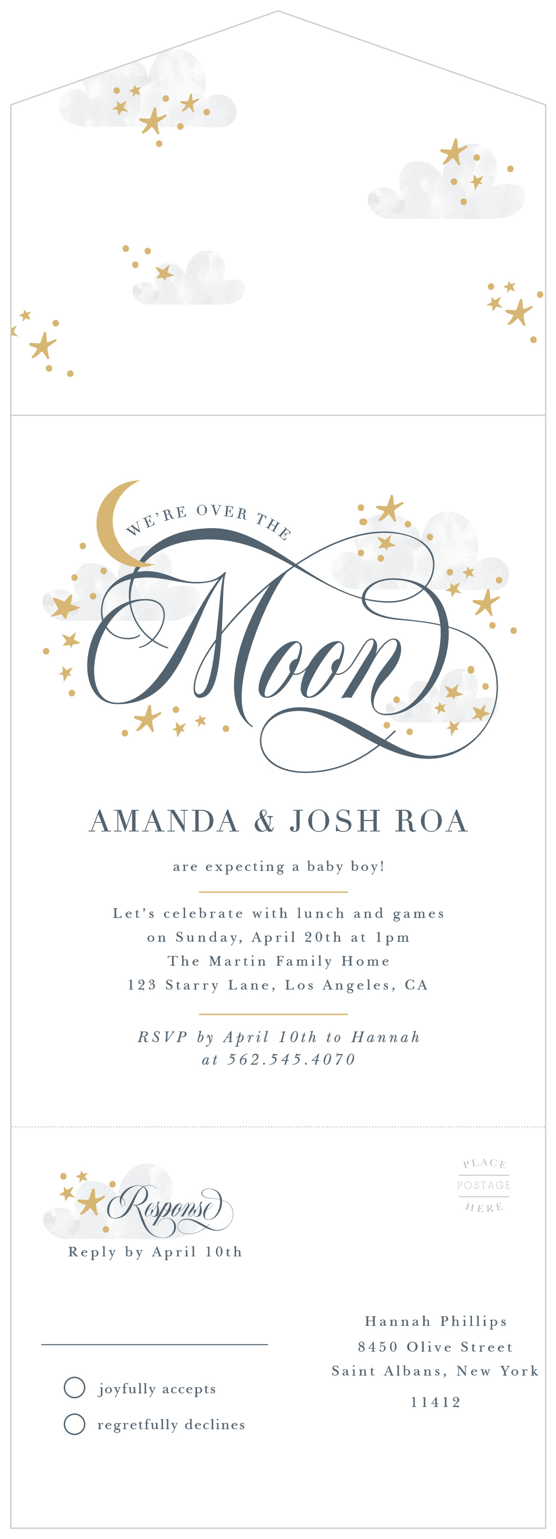 Over the Moon Seal & Send Baby Shower Invitations
