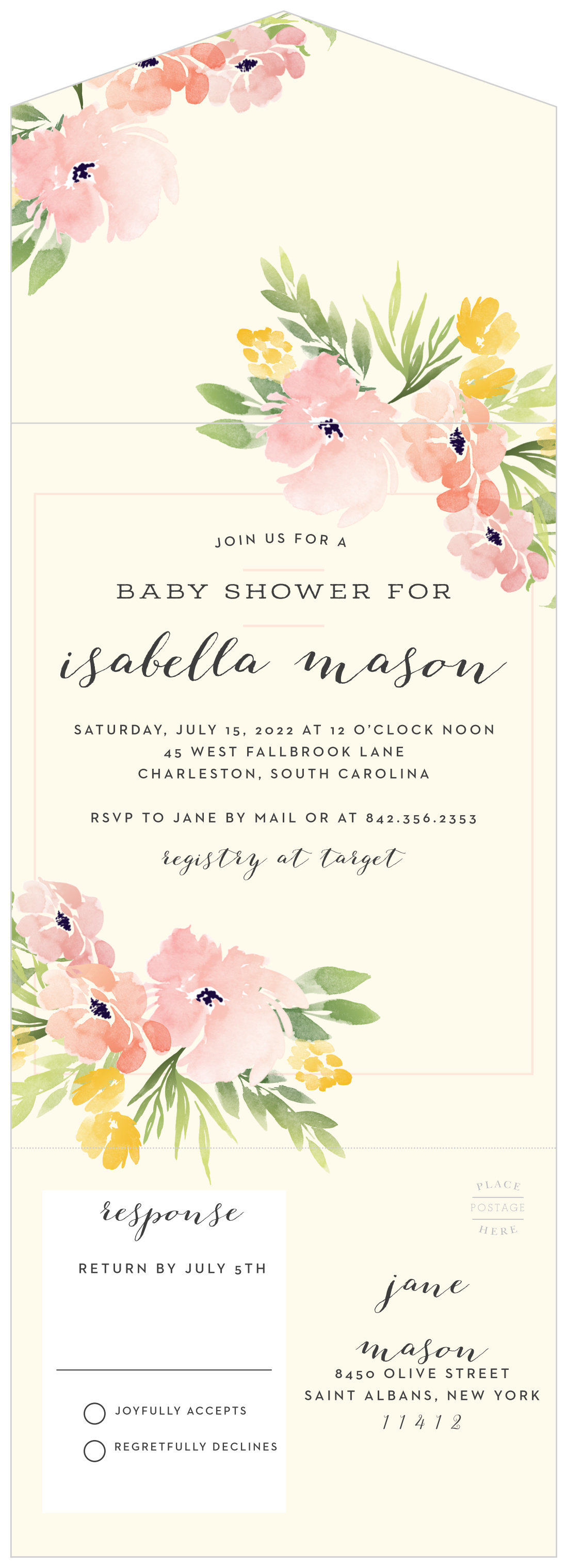 Pretty Poppies Seal & Send Baby Shower Invitations