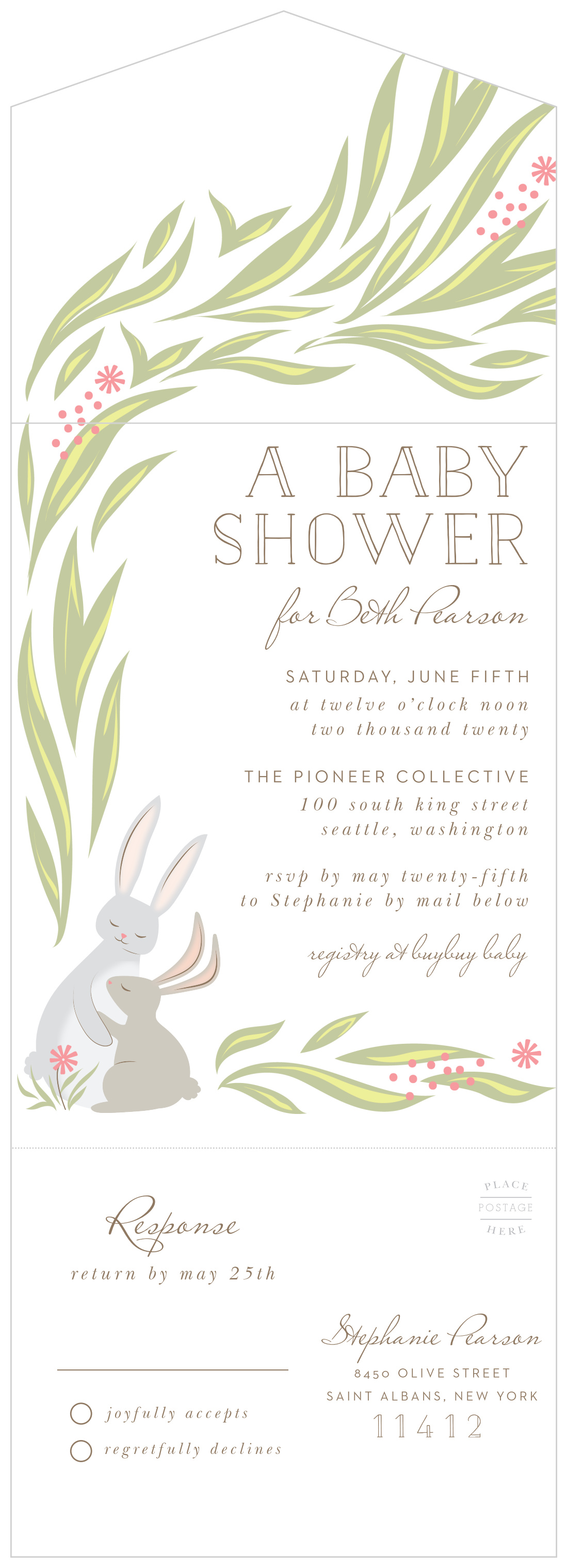 Bunny Shower Seal & Send Baby Shower Invitations