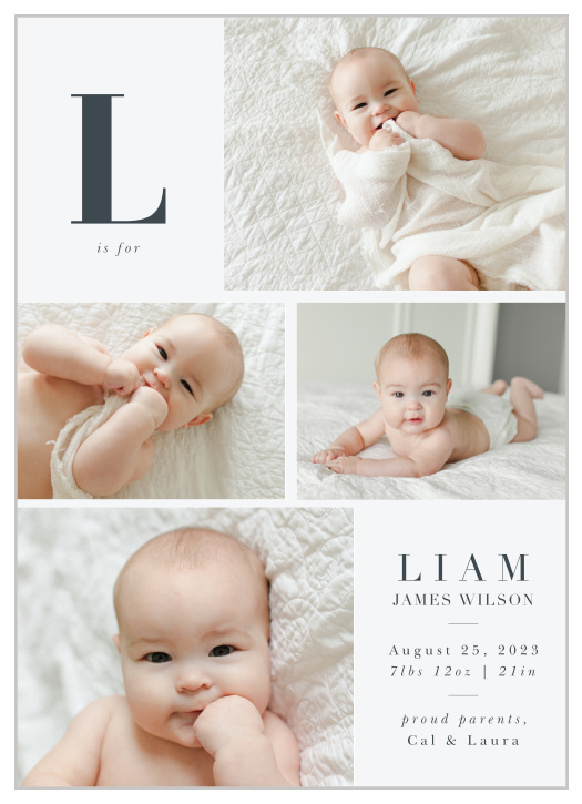 Share your joy with all your friends and loved ones with the Big Initial Birth Announcement.