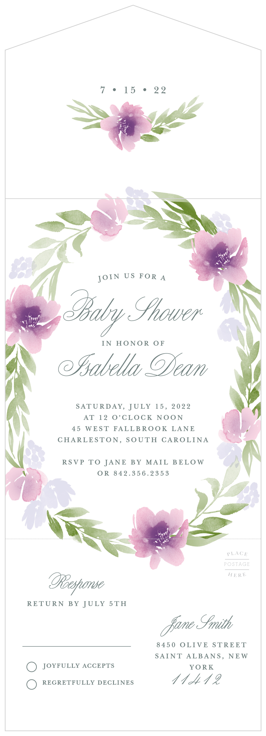 Floral Delight Seal & Send Baby Shower Invitations