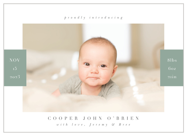 Introduce your new family addition to your loved ones with our Simple Stats Birth Announcements.
