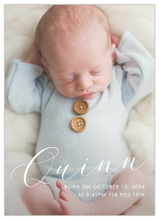 Our Cute Cursive Birth Announcements are the perfect way to show off your new bundle of joy to your closest family and friends.