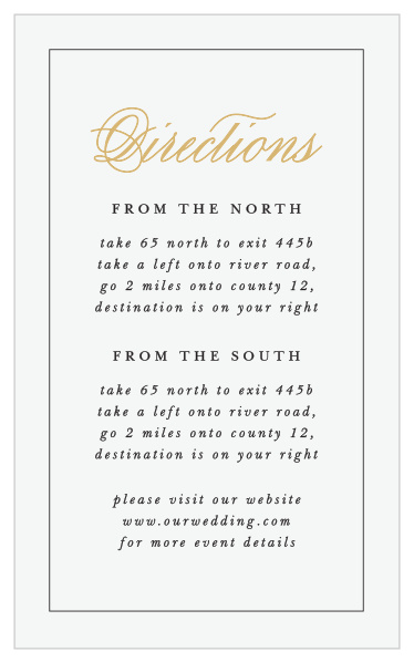 Family and friends will have no issue finding their way to your wedding venue with our Timeless Classic Direction Cards.
