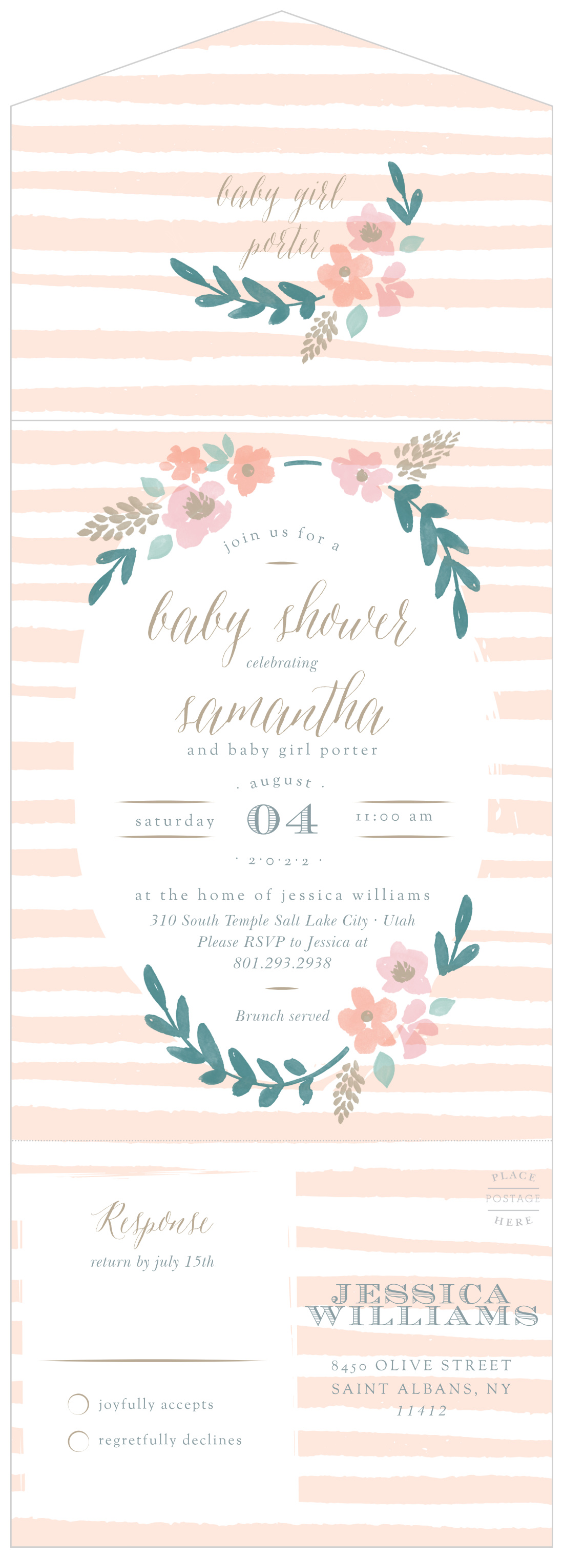 Stripes & Flowers Seal & Send Baby Shower Invitations