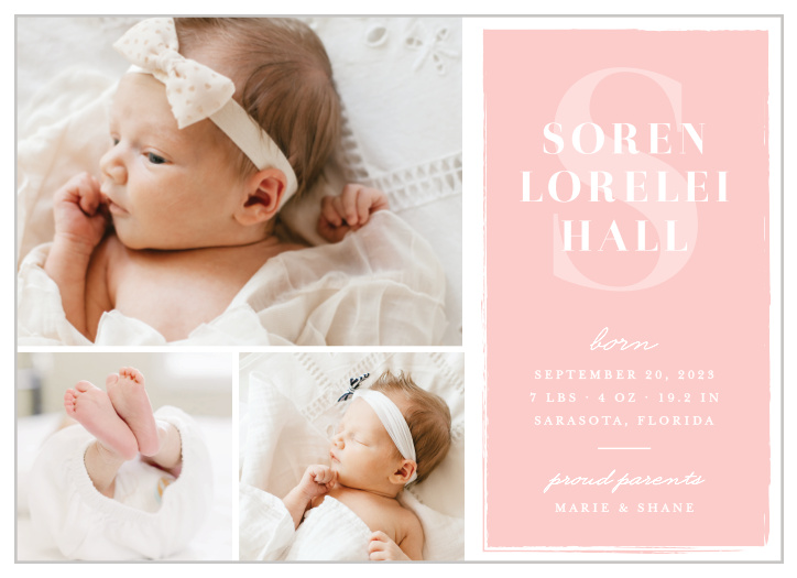 Share your joy with all your friends and loved ones with the Pretty Trio Birth Announcement.