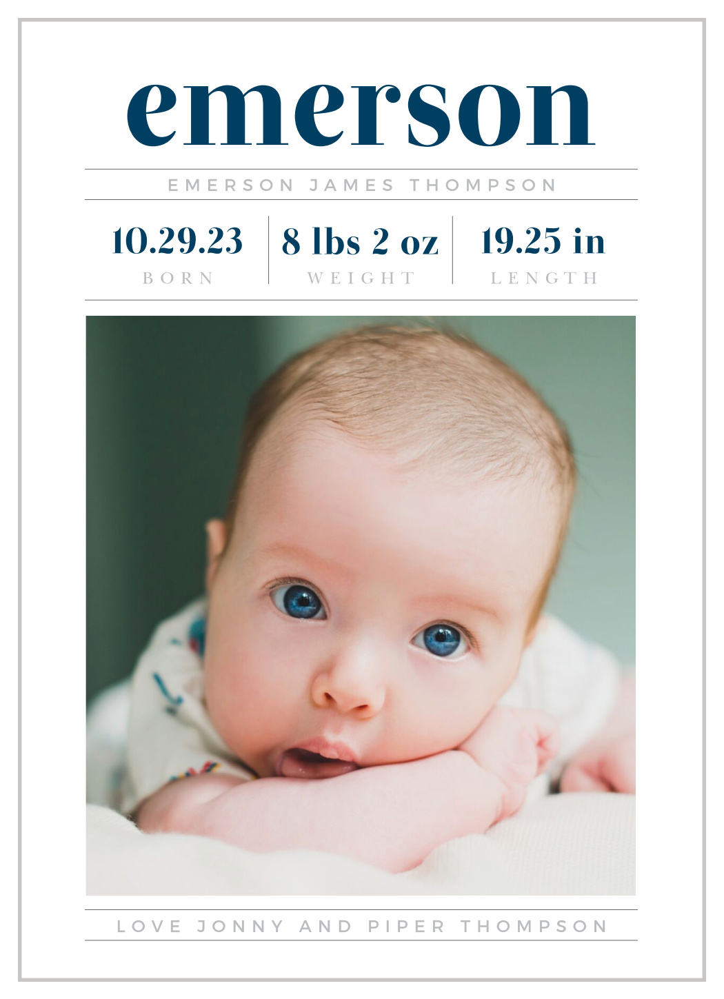 Modern Masthead Birth Announcements by Basic Invite