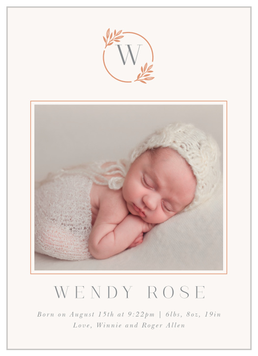 Our Sylvan Monogram Foil Birth Announcements are perfect for introducing your new bundle of joy to your closest family and friends.