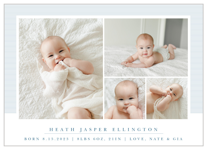 Share your joy with all your friends and loved ones with the Classic Stripe Birth Announcement.