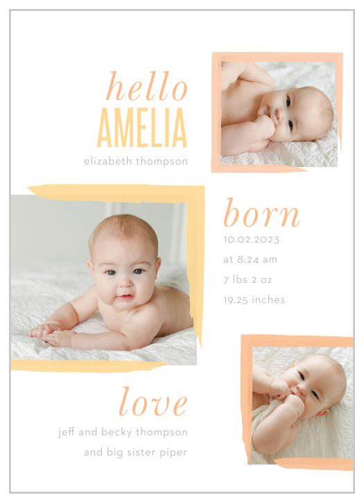 Share your joy with all your friends and loved ones with the Pastel Frames Birth Announcement.