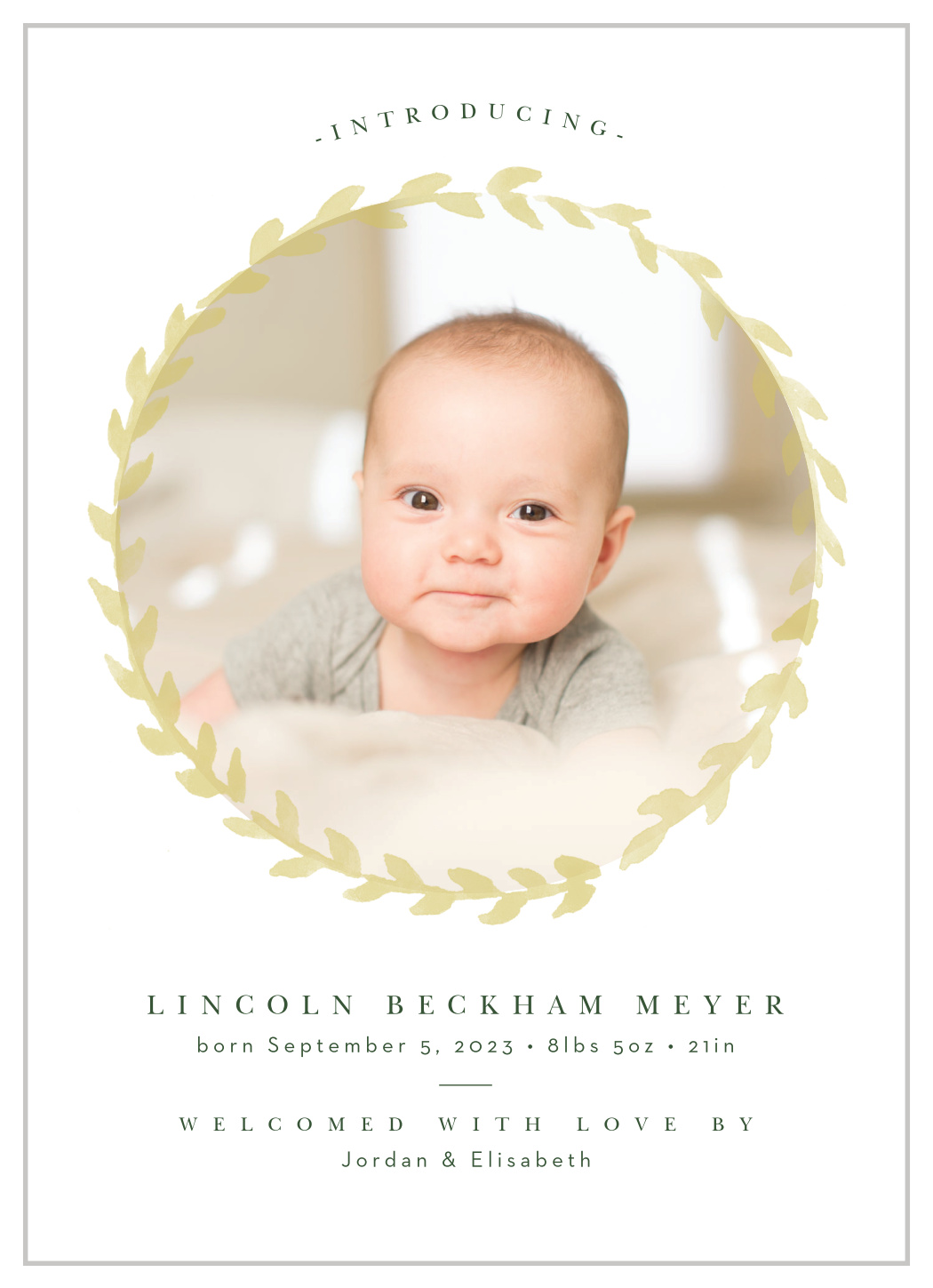 Laurel Wreath Birth Announcements by Basic Invite
