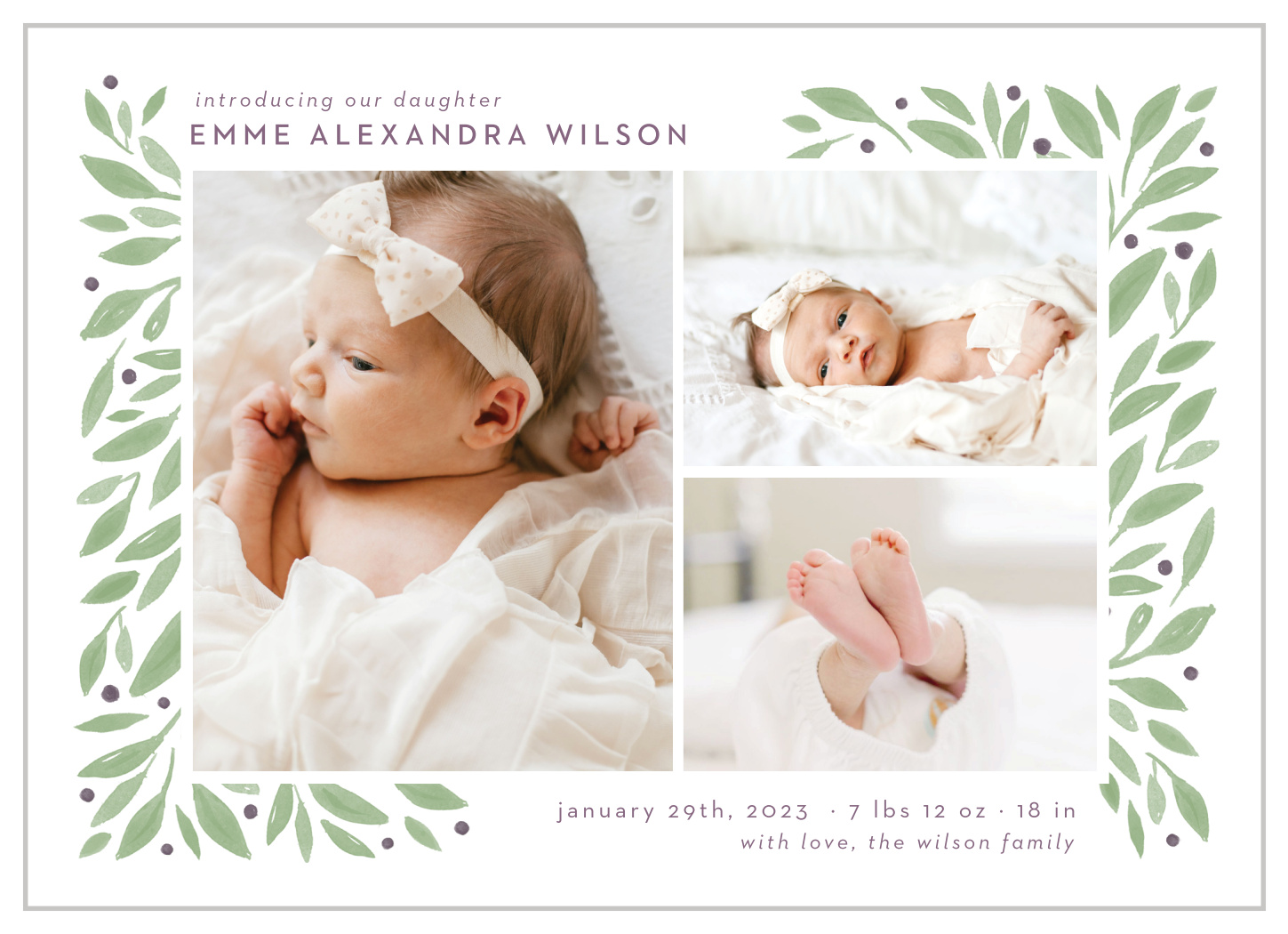 Delicate Leaves Birth Announcements