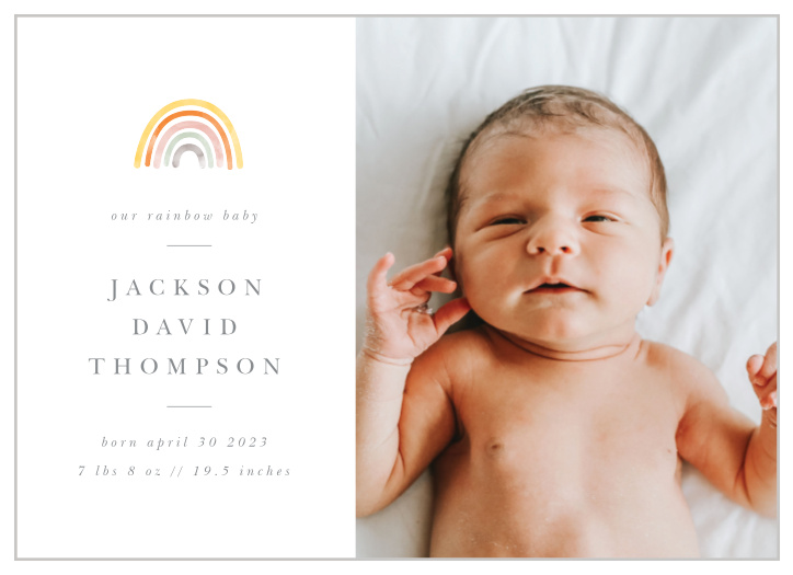 Celebrate your bundle of joy with our Rainbow Baby Birth Announcements.