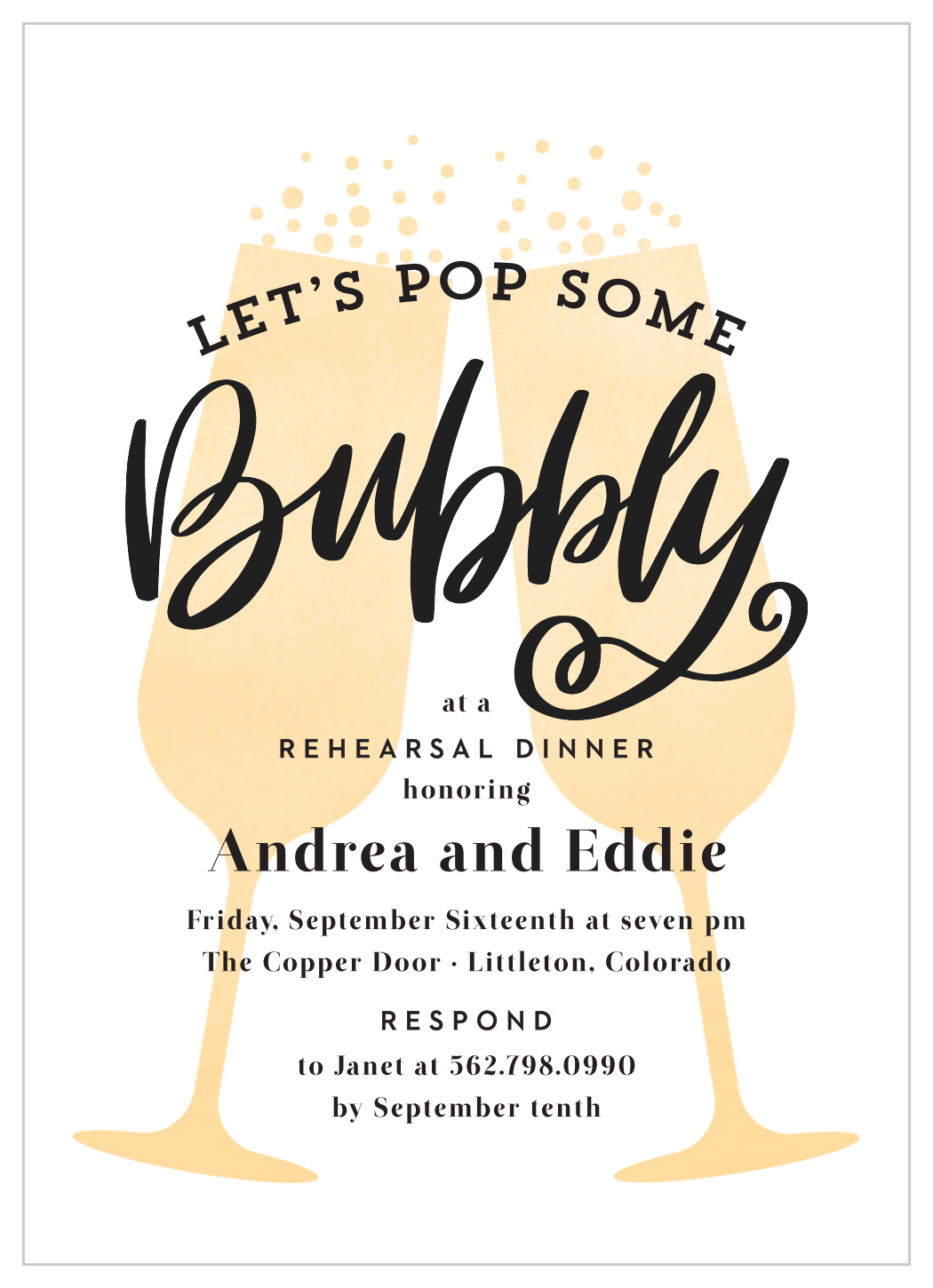 Pop Some Bubbly Rehearsal Dinner Invitations