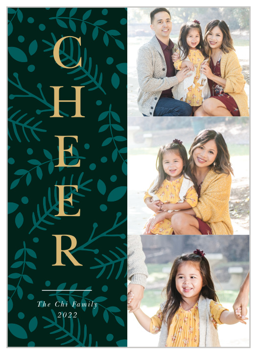An unforgettable trio of your favorite photographs adorn the surface of our Christmas Banner Photo Holiday Cards, keeping the focus of the season on your beautiful family.