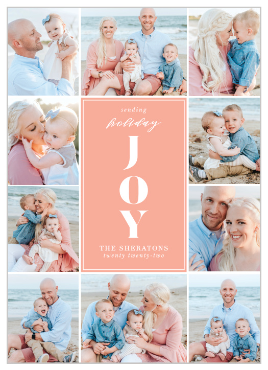 If you're looking for a classic design with space for all your photos, our Collage of Joy Holiday Cards might fit your needs perfectly.