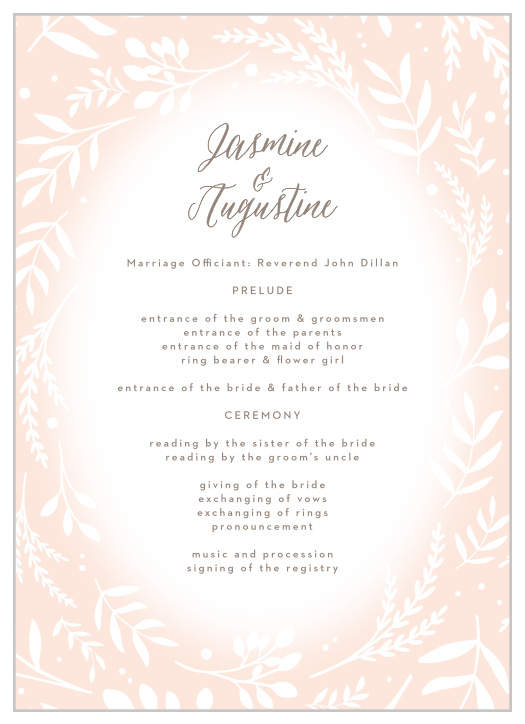 Walk family and friends through every step of your wedding ceremony with our Flowering Script Wedding Programs.
