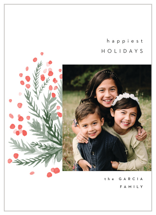 If you're looking for a traditional but modern way to send a season's greetings, our Holly Berries Holiday Cards is made for you. 