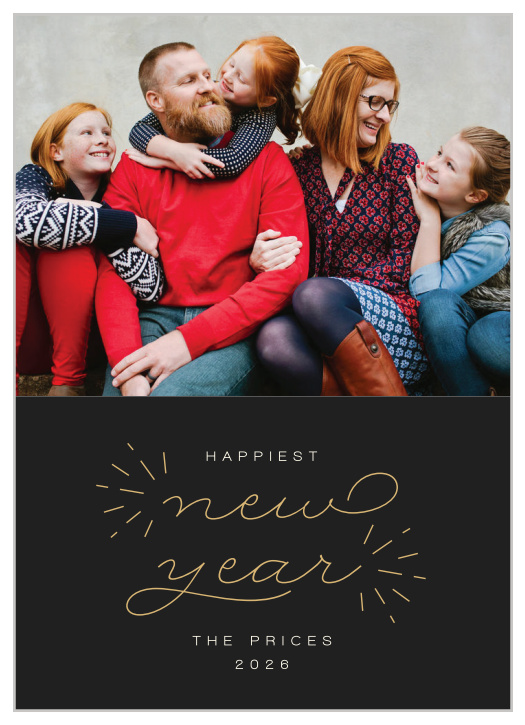 Give the gift of festive spirit to family and friends with the clean look of our Fireworks Family New Years Cards.
