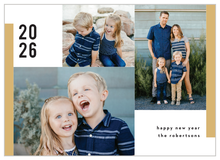 Ring in the new year with family and friends with the modern look of our Golden Gathering New Years Cards.