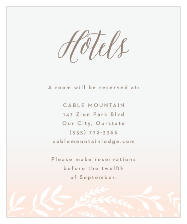 Suggest the best local hotel to out-of-town family and friends with our Flowering Script Accommodation Cards.