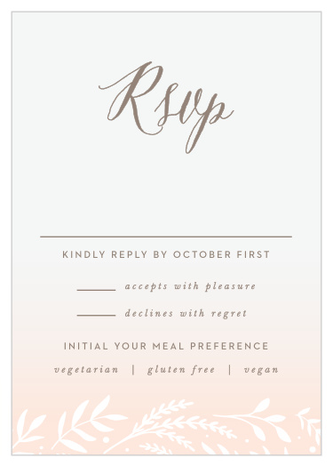 Our Flowering Script Response Cards gather the headcount of each friend and family member that plans to attend your wedding.