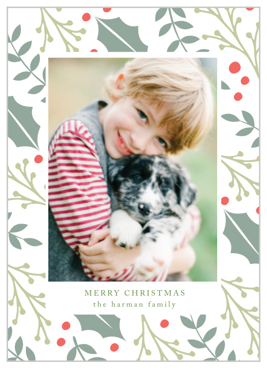 Bright, beautiful, and warm, our Holly Berry Holiday Cards are a perfect fit for your family this holiday season.