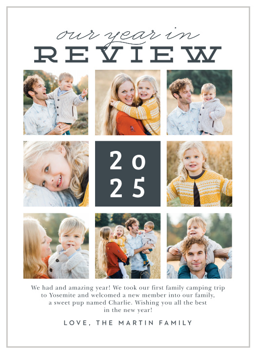 Our Year in Review New Years Cards are perfect for showing your loved ones how much your family has learned, loved, and grown this year!