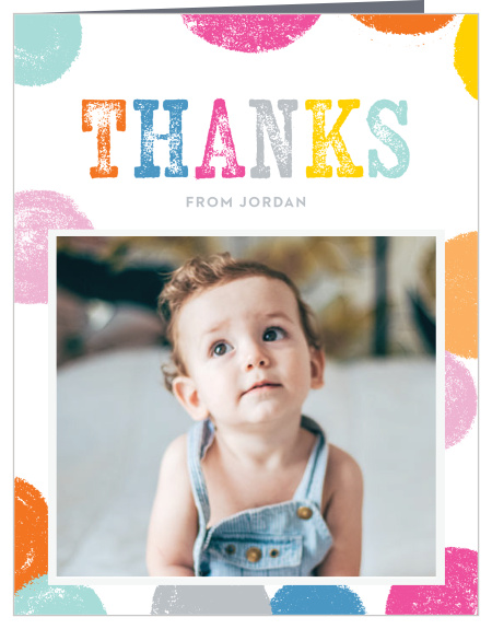 Our Bold Confetti First Birthday Thank You Cards are perfect for showing your appreciation for friends and family that celebrated your child's big day.