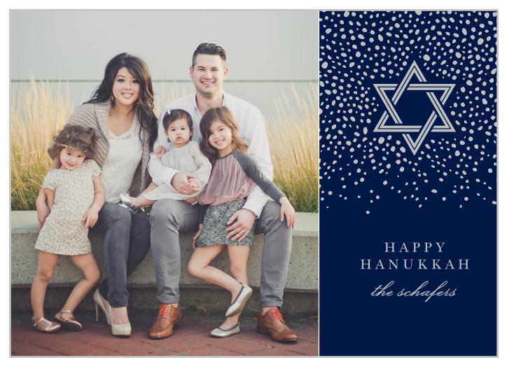 Show your loved ones your excitement for the upcoming Hanukkah season with our Silver Snow Hanukkah Cards!