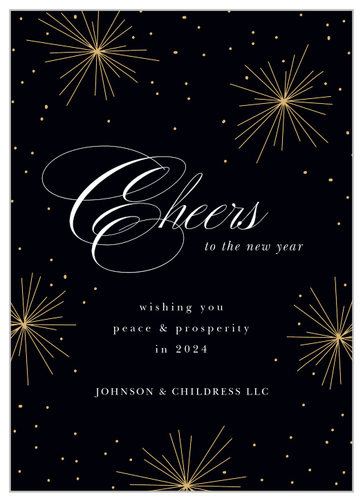 Choose a cheerful design like Cheery Sparklers Corporate New Years Cards to show your appreciation for your employees and clientele!
