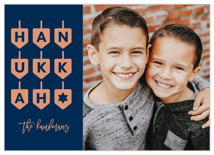 Share your smiling faces with all your loved ones with our Textured Dreidel Hanukkah Cards.