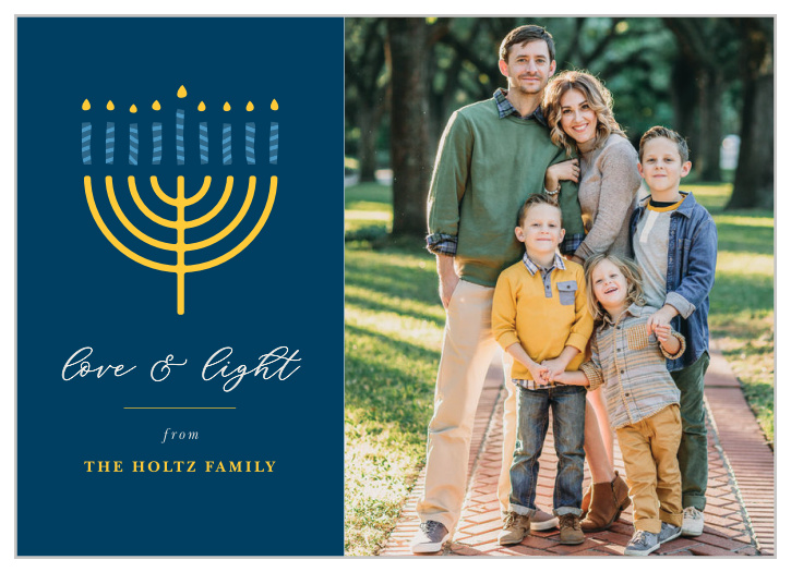 Share your love and light this year with our Rounded Menorah Hanukkah Cards.