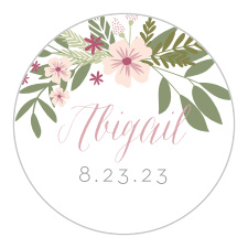Our pearly white Boho Wreath Bridal Shower Stickers feature a beautiful botanical half wreath with blossoming florals and long stretching vines to drape over your name and date.