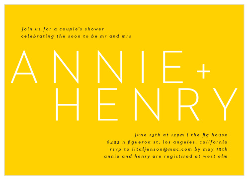 Gather your closest friends and family together to celebrate the blushing couple with our Vibrant Type Bridal Shower Invitations.