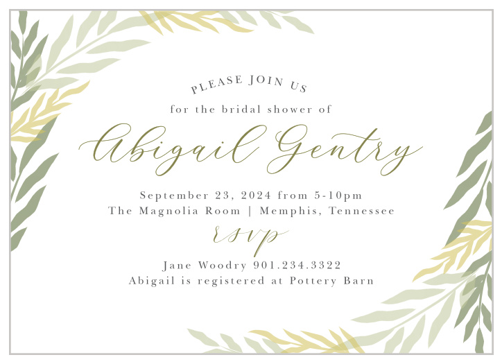 Our Wispy Willow Bridal Shower Invitations are the perfect way to surround yourself with your friends and family for your pre-wedding fun!