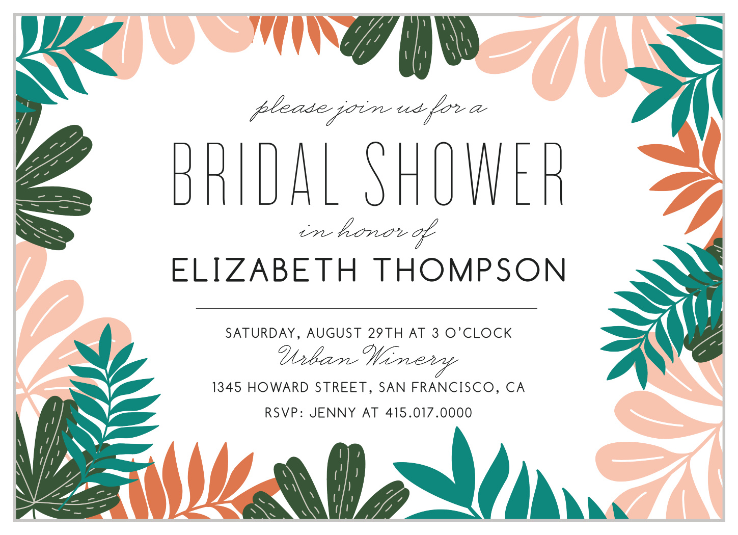 Tropical Bride Bridal Shower Invitations