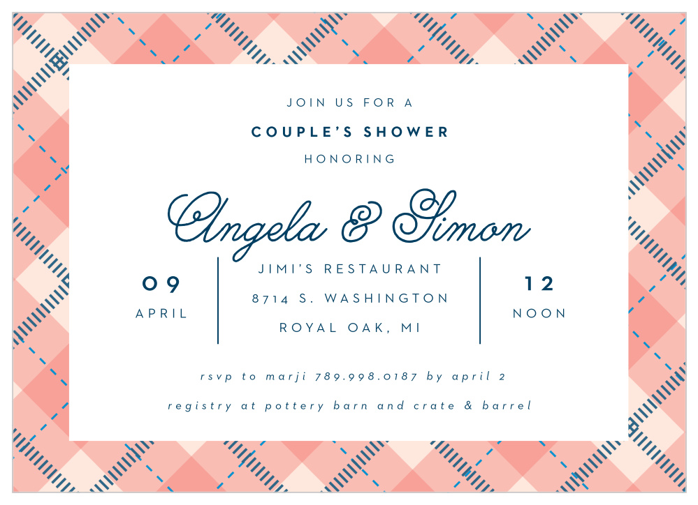 Plaid Couple Bridal Shower Invitations