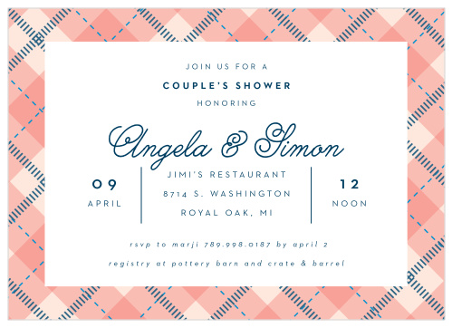 Let's celebrate the happy couple with our Plaid Couple Bridal Shower Invitations!