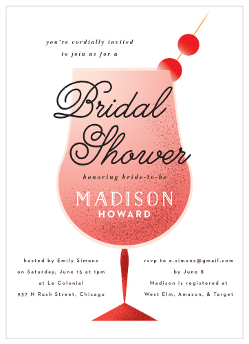 Our Pink Lady Bridal Shower Invitations are perfect for a fun, booze-themed bridal shower!