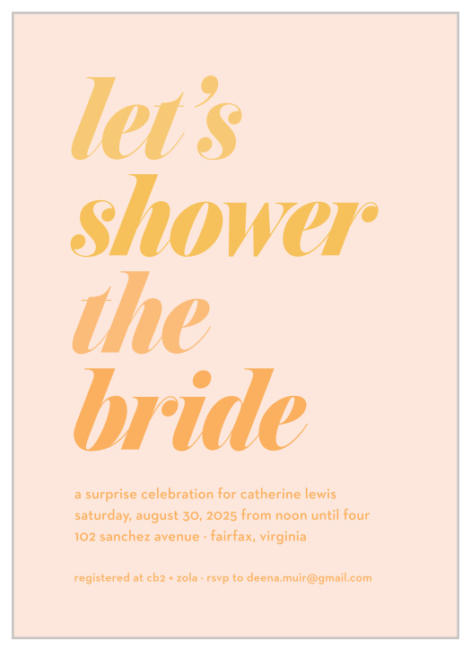 Gather together your closest family and friends to celebrate the bride with the fun look of our Peachy Poster Bridal Shower Invitations!