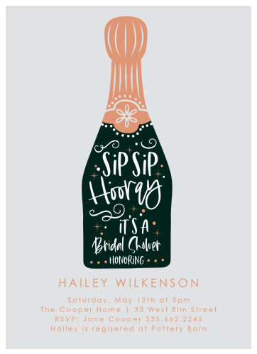 Invite your friends and family to celebrate your big day with our Sip Sip Bridal Shower Invitations!