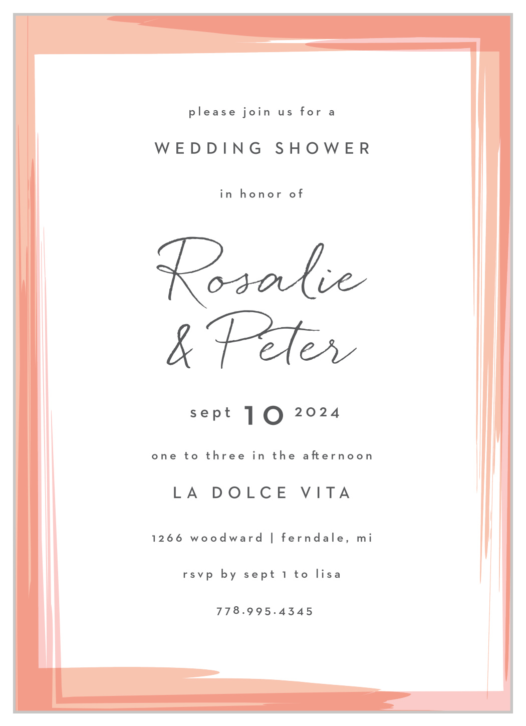 Bold Brush Frame Bridal Shower Invitations