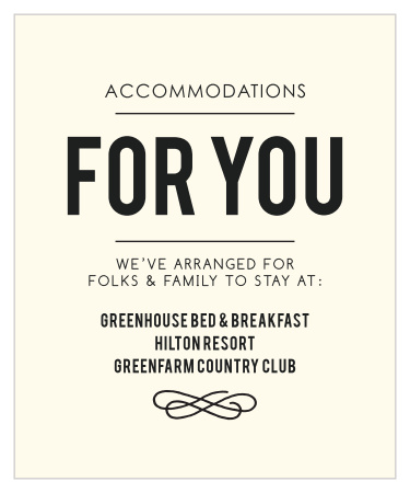 Make things too easy for your guests by providing them with this fully customizable Accommodation card.