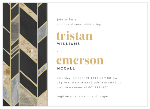 Fully customizable modern typography and chic design. Celebrate in style with our Modern Herringbone Bridal Shower Invitations.