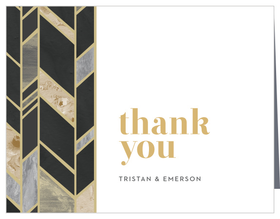 Modern Herringbone Bridal Shower Thank You Cards by Basic Invite. For the sophisticated bride who loves to make a dramatic artist statement. Perfectly paired modern fonts compliment the beautiful architectural stone texture design.