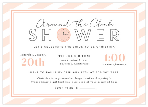 Get ready to celebrate with our Cute Clock Bridal Shower Invitations.