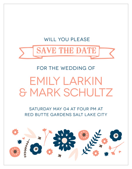 Our Ribbons and Flowers Save the Date magnet has a modern, yet classy design that is fully customizable.