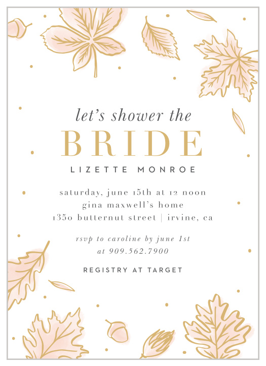 Set the mood for your perfect event with our Fall Bride Bridal Shower Invitations.