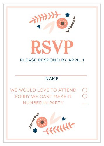 Obtain your guests attendance by sending out this matching RSVP card. Customize the colors and fonts to match you wedding theme exactly!